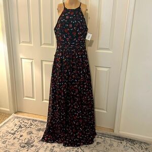 NWT David’s Bridal Black Floral Halter Neck Maxi Dress Size 12